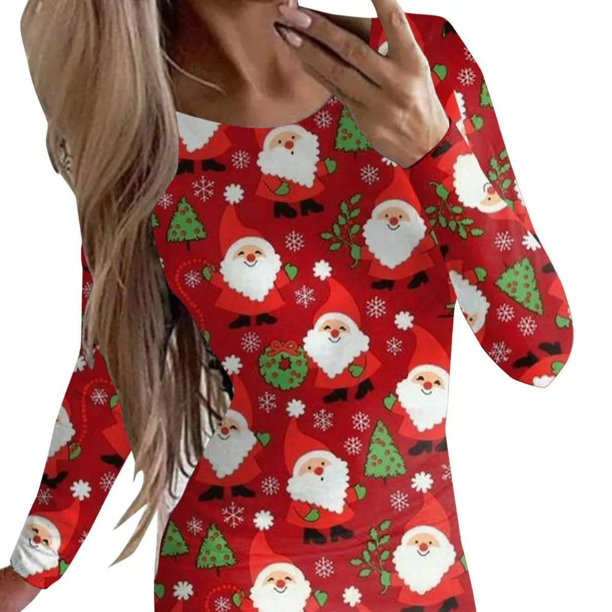 Women's Christmas dress with animal print pattern and mid-waist hip skirt design in polyester fabric
