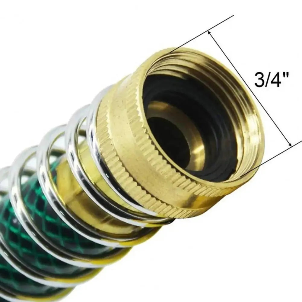 Brass garden hose spring connector with spiral mechanism for preventing kinks, 15cm length