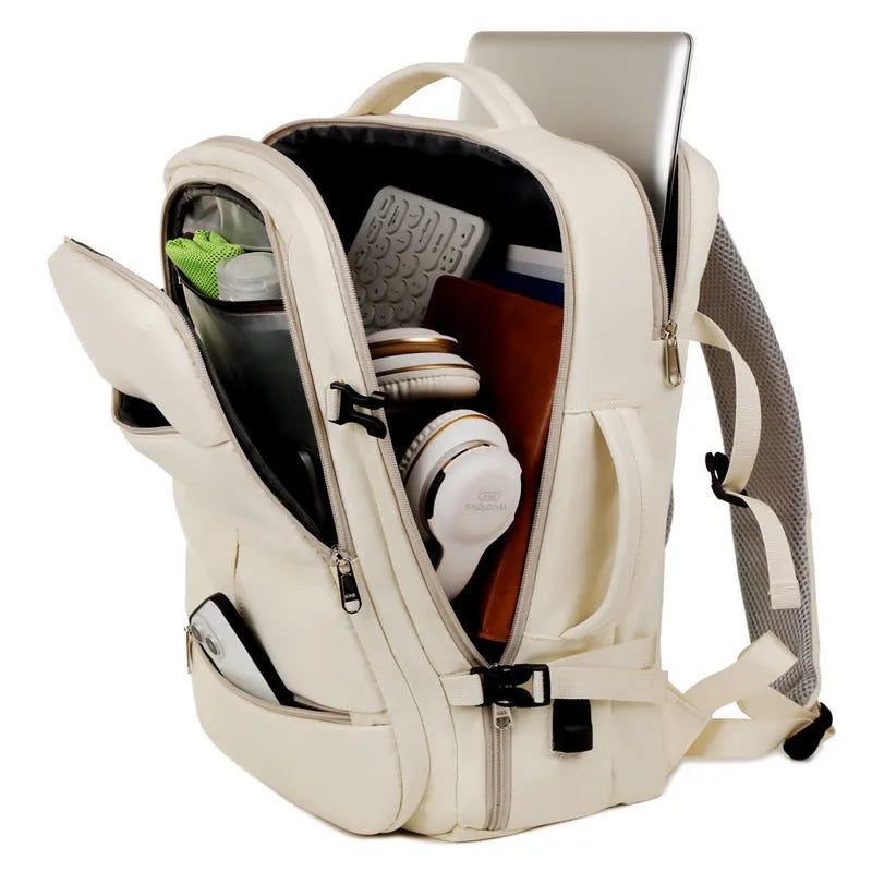 Large waterproof Oxford cloth backpack for 15.6 inch laptops, shown in multiple colours.