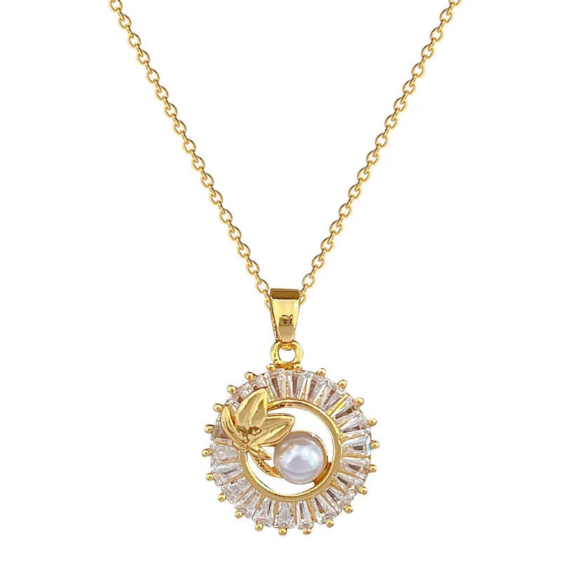 Titanium steel geometric leaves jewellery suite with personalised round ring pendant necklace and matching stud earrings