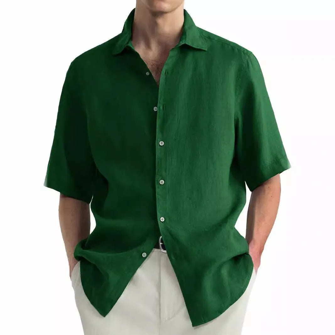 Men's green washed cotton cardigan shirt with regular fit, pure cotton fabric, available in sizes up to 5XL