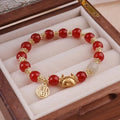 Women's glass bracelet with coloured glaze floral ice crack pattern featuring red, pink and white beads with zodiac elements