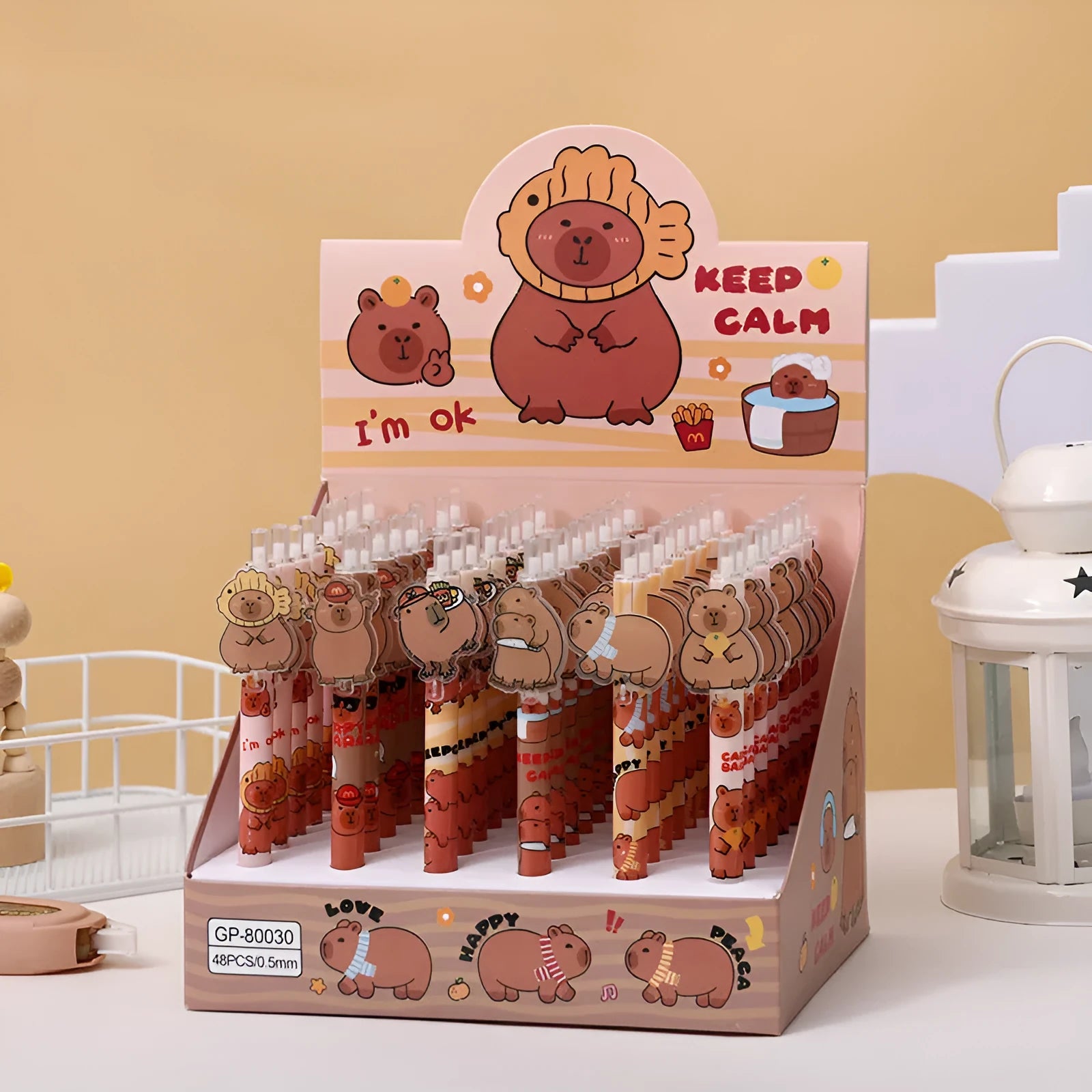 Cartoon bear design gel pen 48-pack with plastic shells and carbon black ink refills in storage box