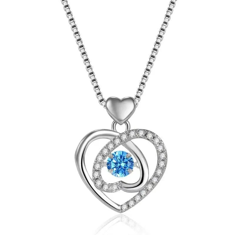 Blue diamond geometric love heart necklace and bracelet set on copper chain with adjustable 41-50cm length