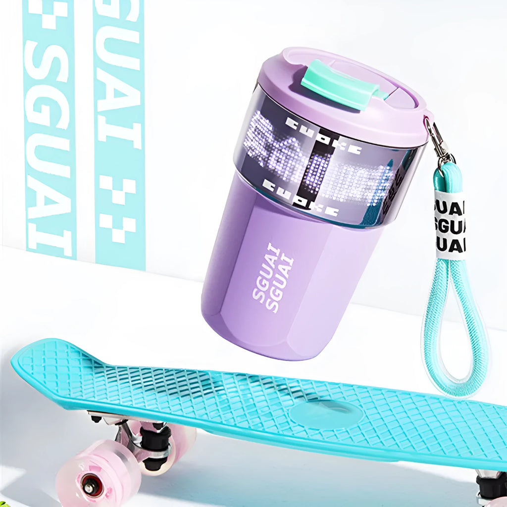 Blue 316 stainless steel portable coffee cup with 50mL capacity, shown with lid.
