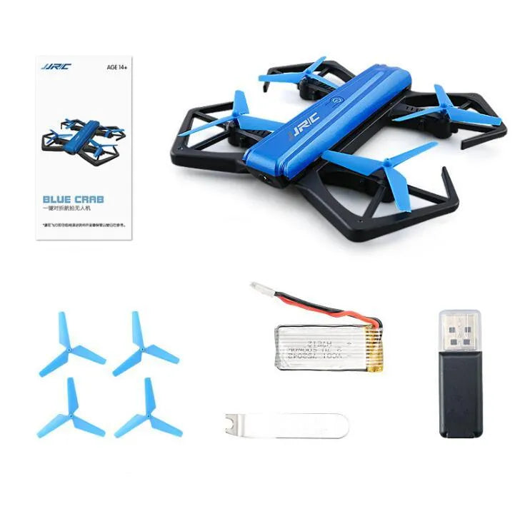 White JJRC H43WH folding drone with four arms deployed and propellers attached outdoors