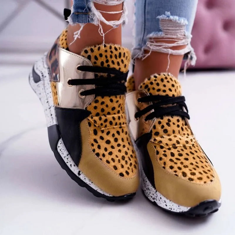 Women's wedge heel flat sneakers in breathable fabric showing round toe and slip-on design