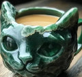 Purple geode crystal cat-shaped resin mug with decorative design