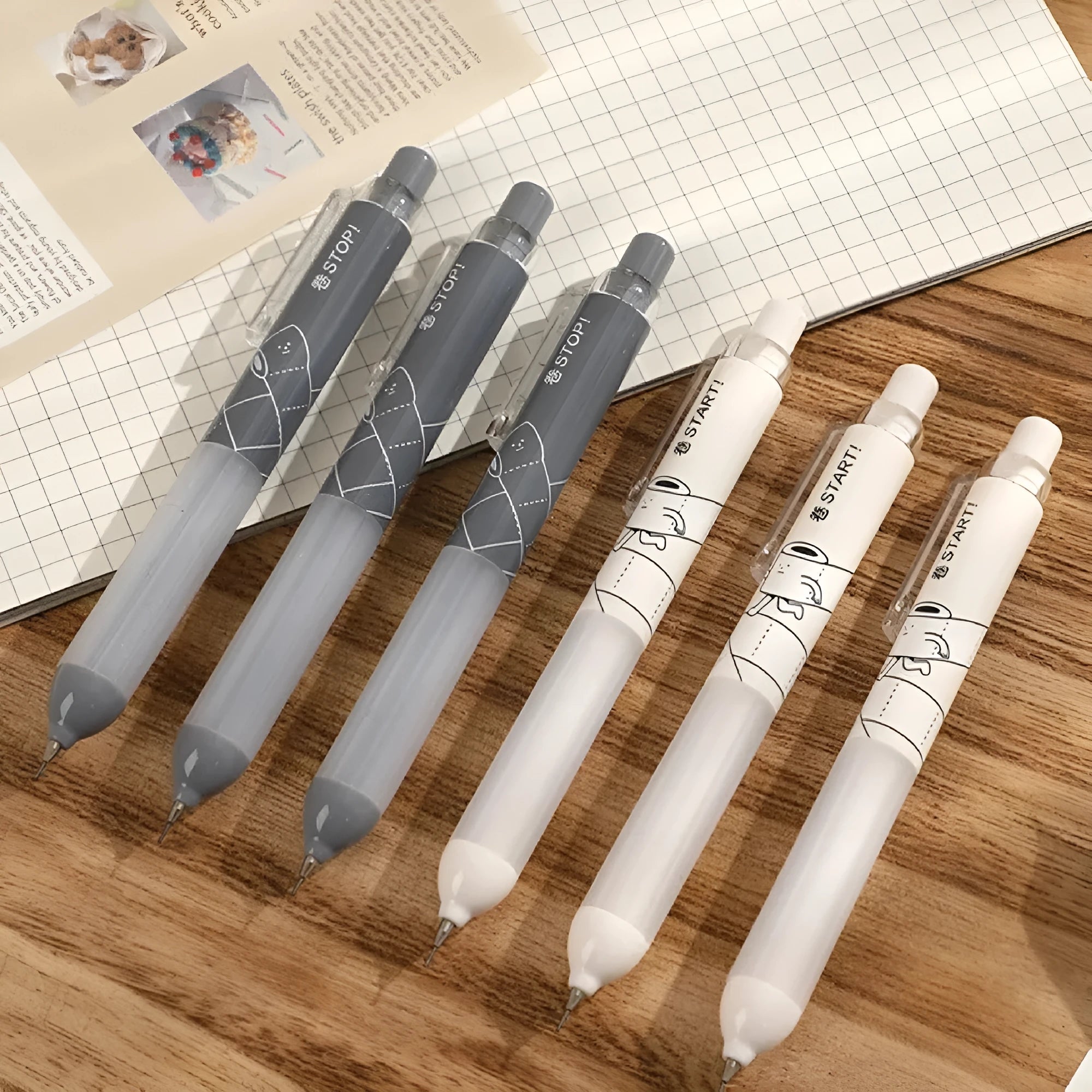 0.5mm automatic pencil with cloud grip plastic pen holder in white and black colour options