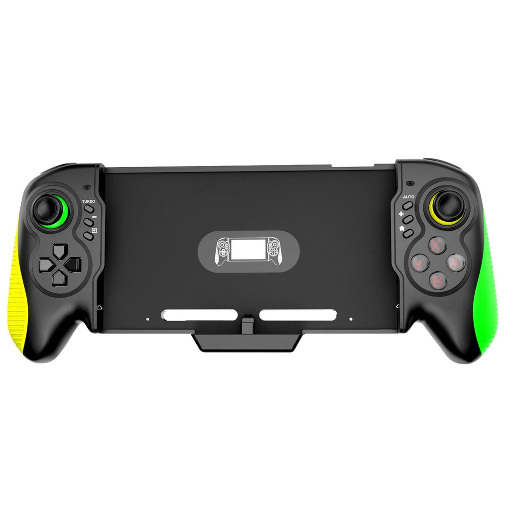 Yellow-green game controller with in-line handle design for Nintendo Switch and PC gaming