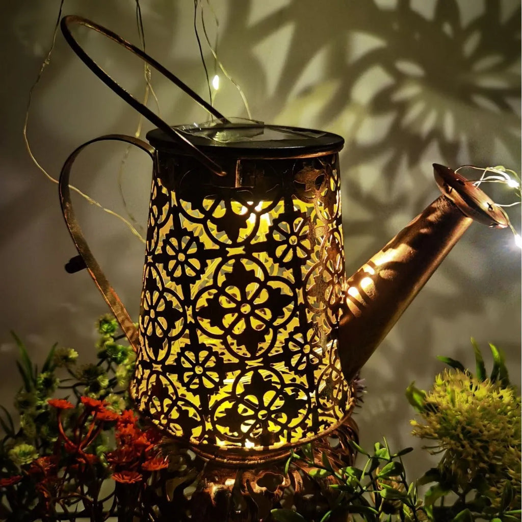 Wrought iron solar-powered butterfly kettle lamp for outdoor garden decoration