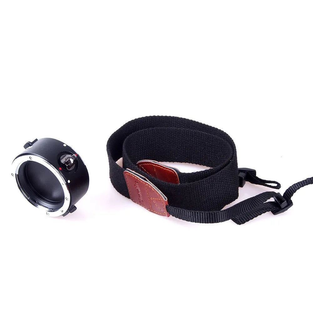 Aluminium camera lens flipper holder for Nikon with cotton shoulder strap