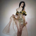 Gold sequined strapless evening dress with side split skirt for women's formal events
