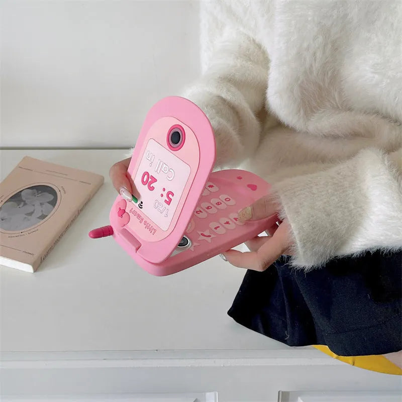 Light pink silicone iPhone case with flip cover mirror for iPhone protection