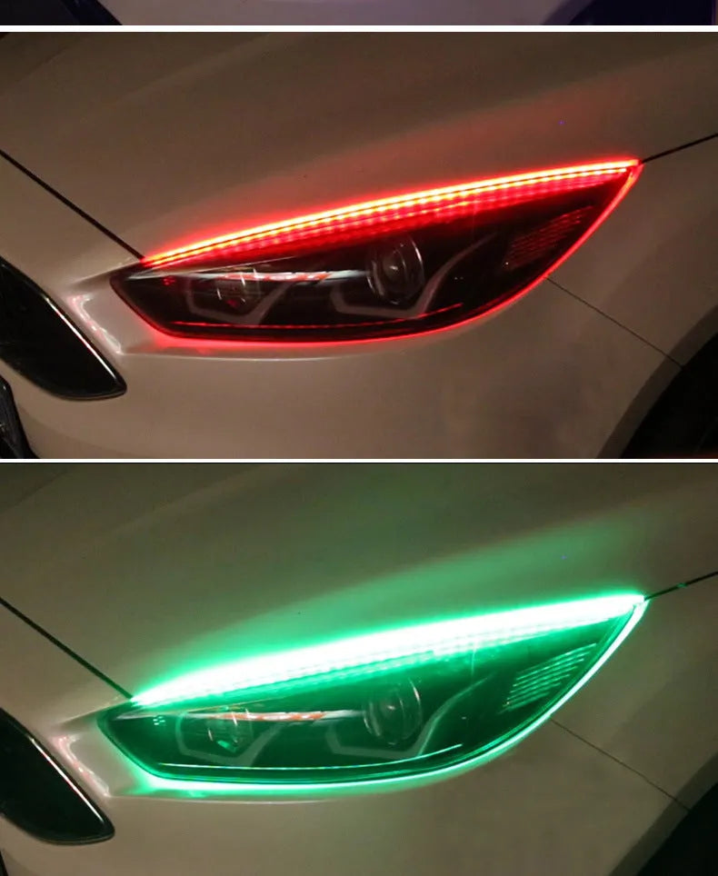 Colour-changing LED daytime running light strip with remote control for General Motors cars.