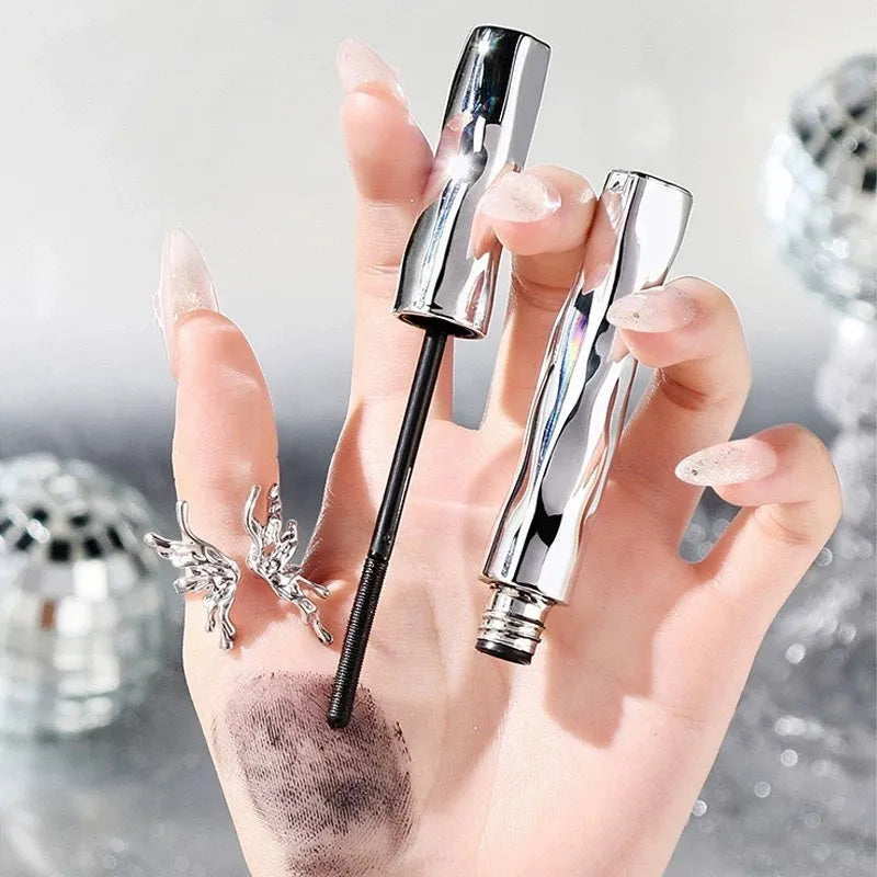 Steel tube waterproof mascara with eyelash curler option in black or brown