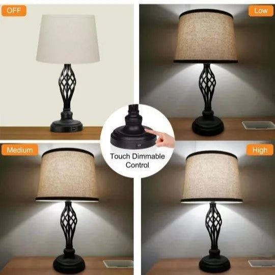 European style alloy USB bedside lamp with touch controls for cold and warm dimmable lighting
