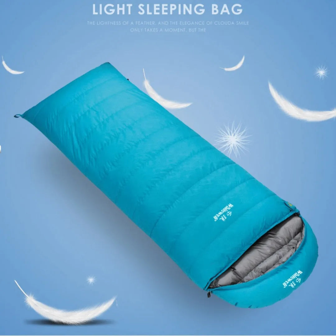 Black outdoor sleeping bag with goose down filler and envelope structure for adult camping use