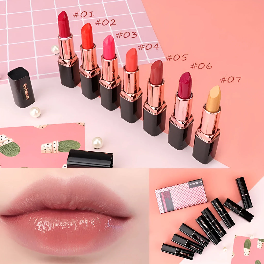Fey Beauty Cameo Brown nude lipstick bullet showing shade, part of an 11-colour moisturising range.