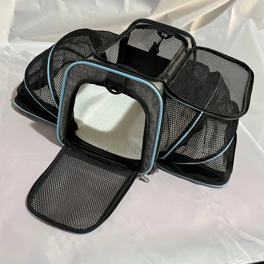 600D cation cat carrier bag in black, black with red piping, grey with blue edge or grey with green edge colours
