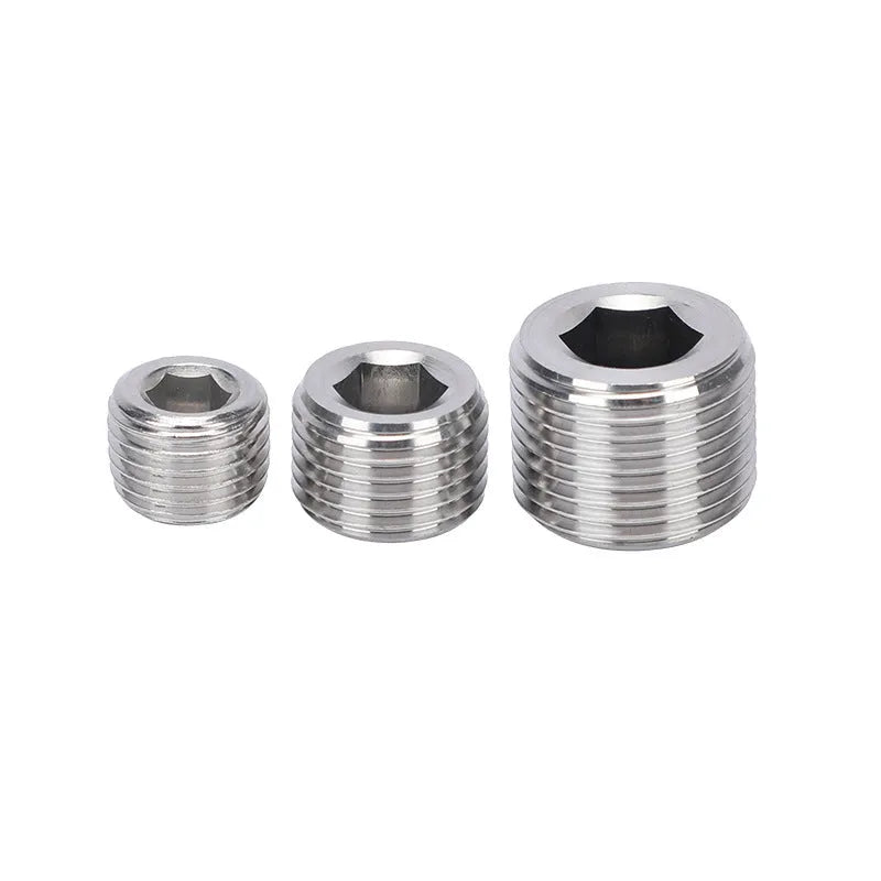Stainless steel hexagon head pipe plug with 3/8 inch BSP thread for bulkhead sealing