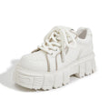 Women's beige leather casual shoes with 7cm muffin bottom heel