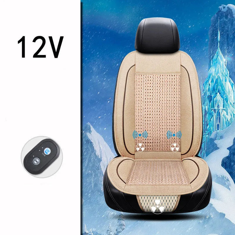 Square black car ventilation seat cushion with massage function measuring 60cm x 60cm