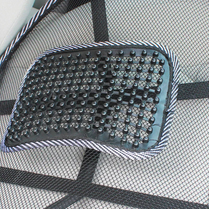 Black leather nail pattern car lumbar support pillow with steel wire frame