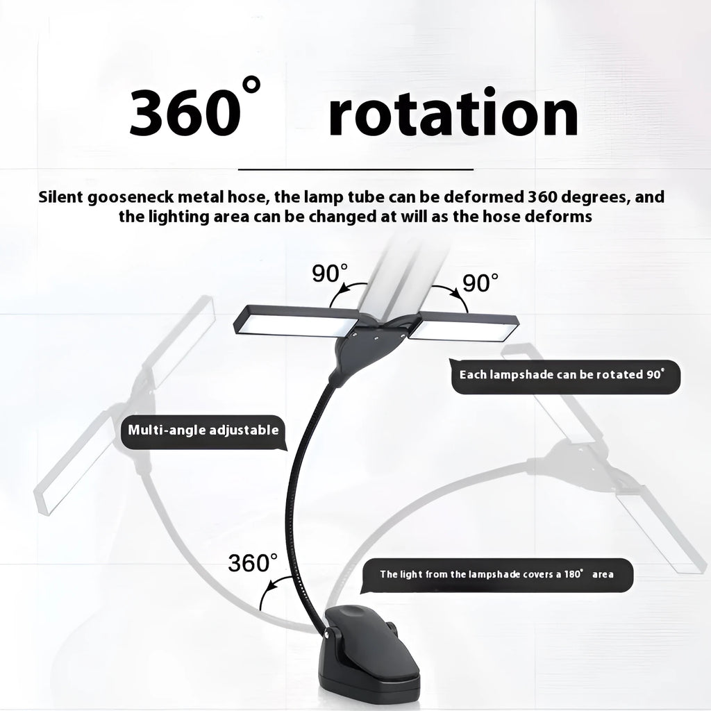 Black music stand light with 28 LED lamps for sheet music illumination