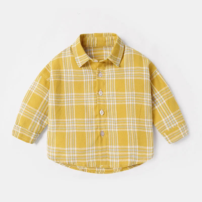 Boys' casual cotton shirt with lattice animal print in light blue, shown in size for 90cm height.