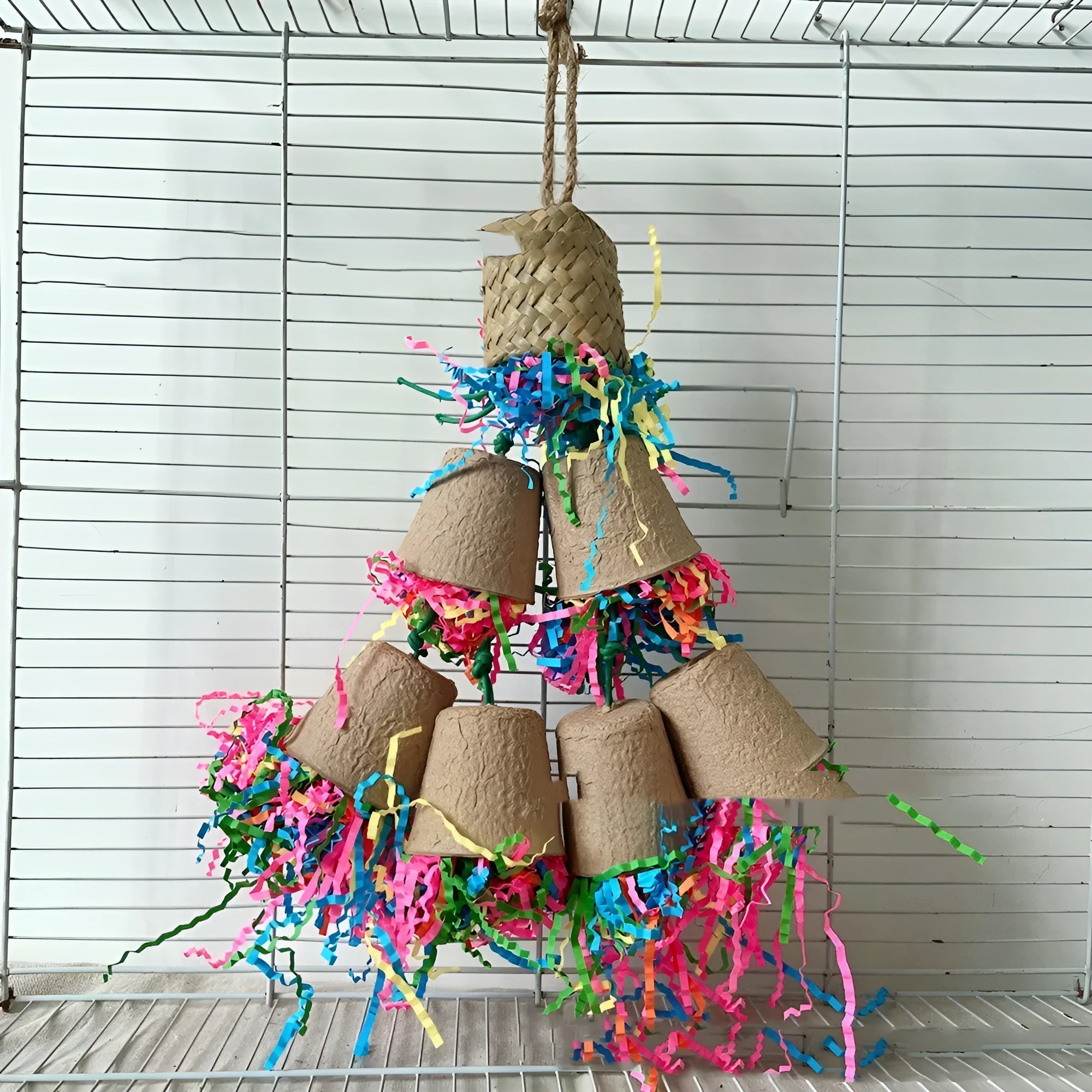Natural palm weaving parrot gnawing toy hanging with 38cm length for bird chewing enrichment