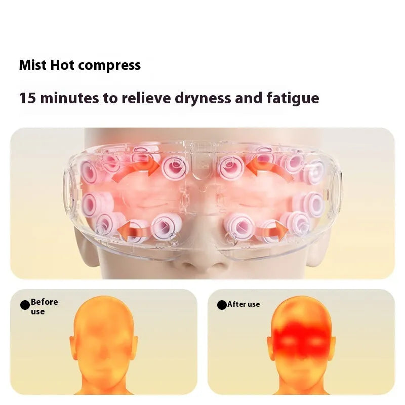 Purplish grey rechargeable Bluetooth eye moisturising and hot compress massage device.