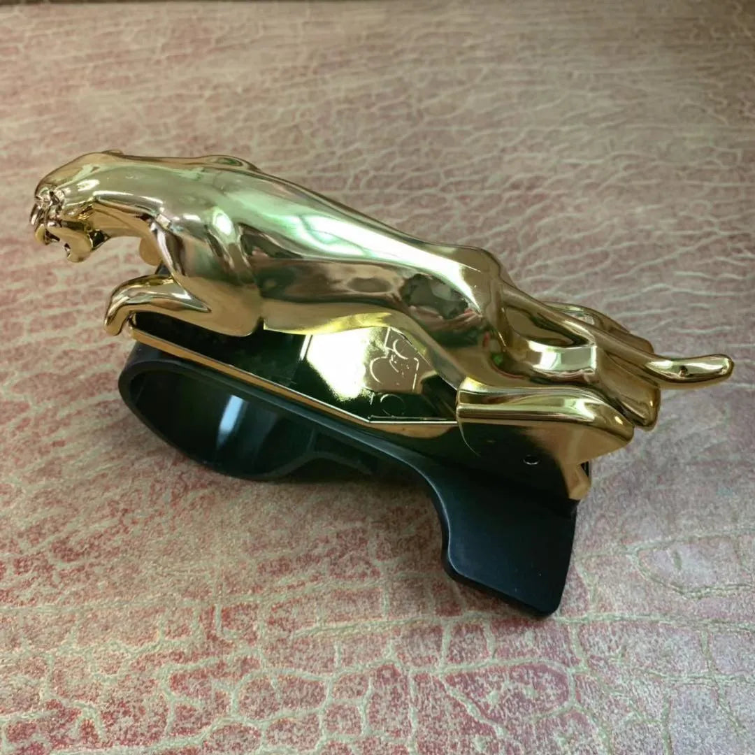 Car Leopard brand rotatable mobile phone holder in black, gold, and silver finishes, showing 360-degree rotation.