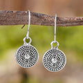 Geometric bohemian style earrings with distressed retro round ethnic print in zinc alloy