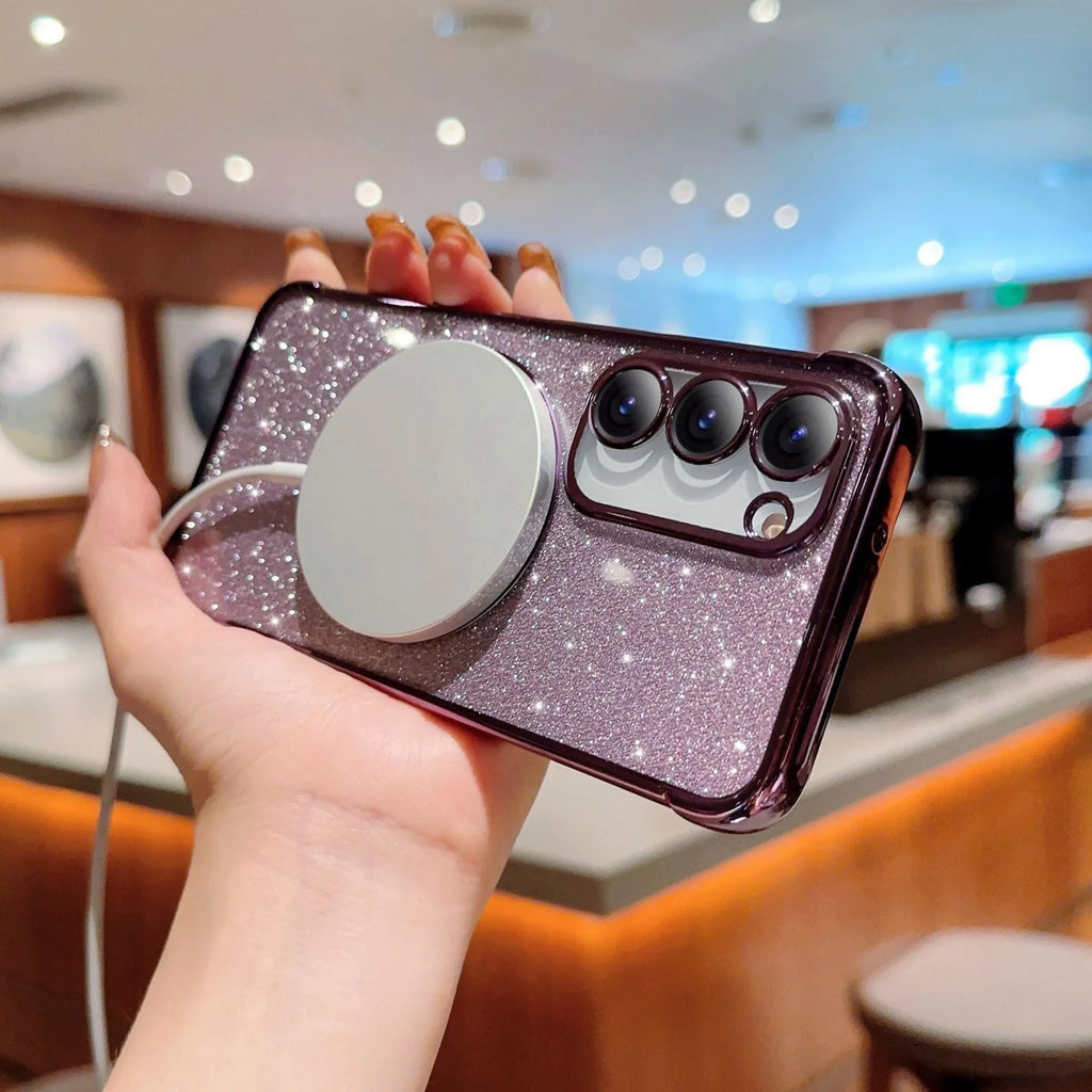 Transparent pink electroplated TPU magnetic phone case for Samsung Galaxy S23 with reflective surface