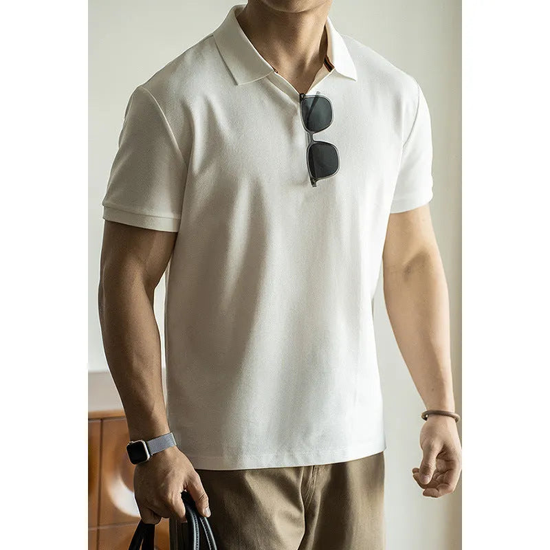 Cotton polyester blend polo shirt in blue colour showing short sleeves and regular cut design