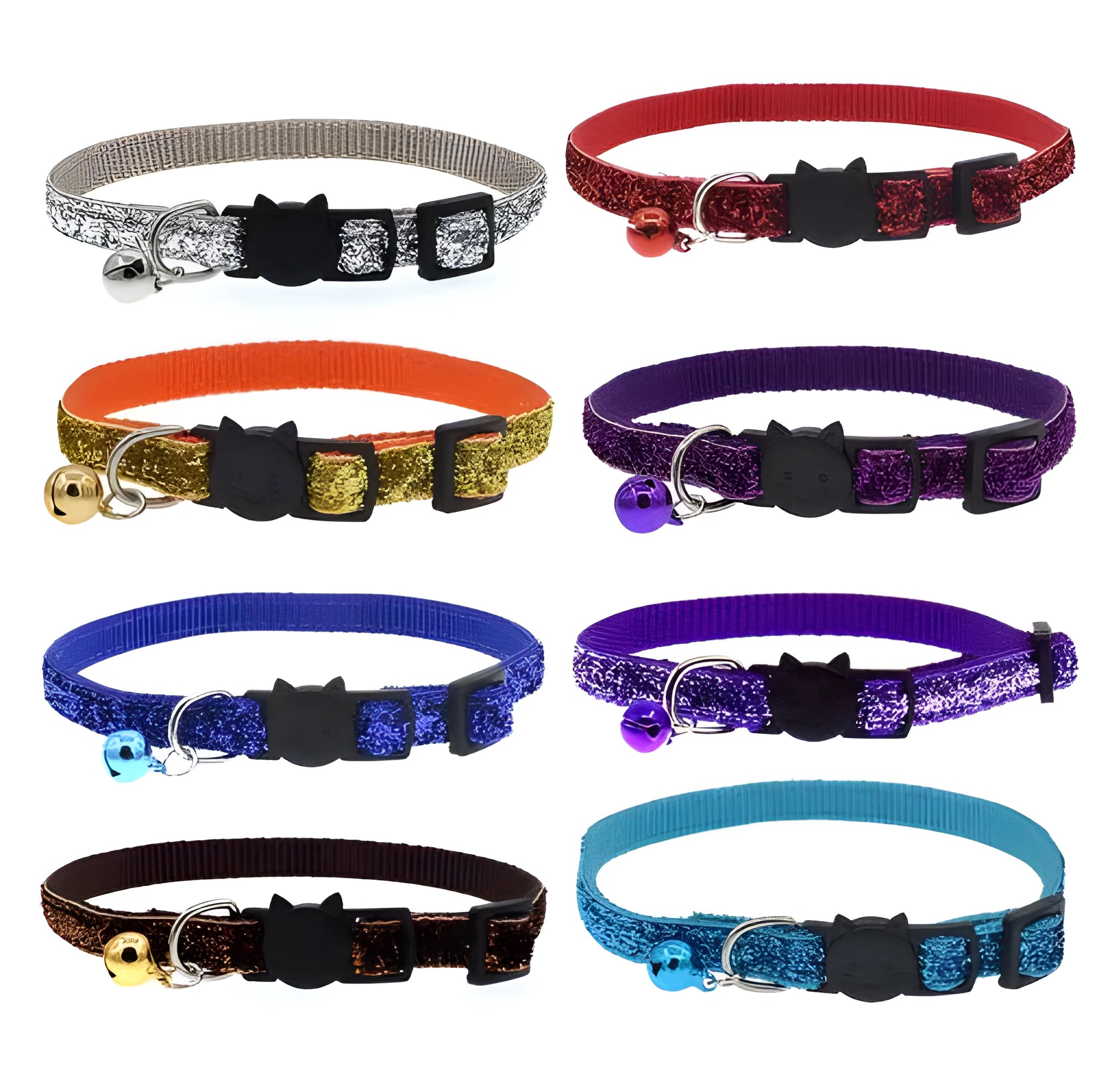 Fish scale blue nylon cat collar with bell on black plastic buckle