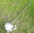 Metallic-coloured stainless steel golf ball picker with magnetic end for trolley attachment