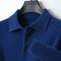 Men's wool polo collar sweater in seven colours with long sleeves and knit texture