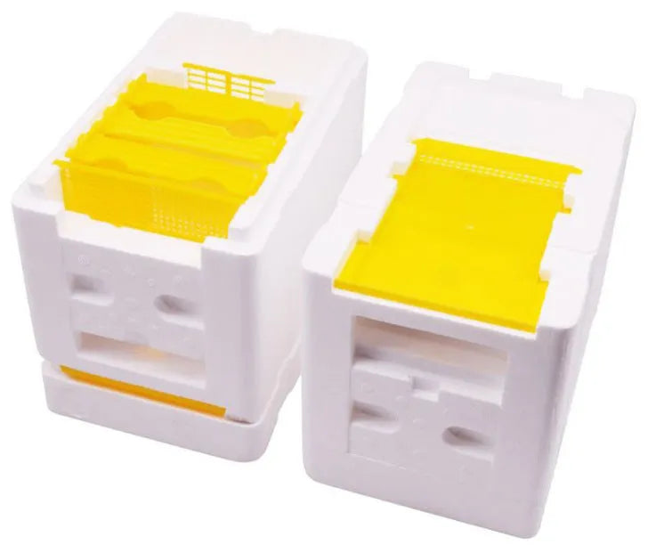 Three white EPS foam mini delivery boxes for beehive applications and queen bee transport