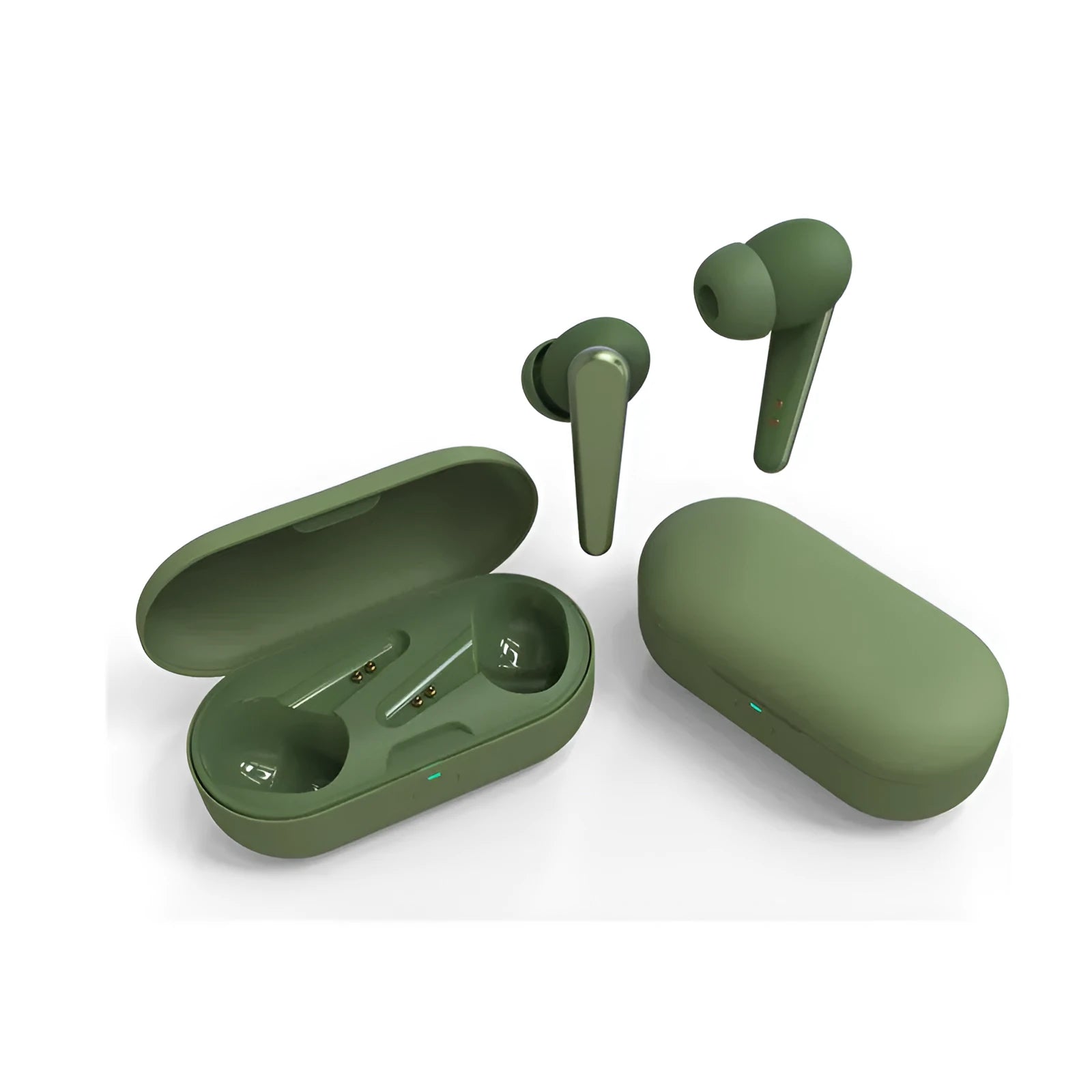 Wireless ANC headphones in five colours showing over-ear earplug design with battery display