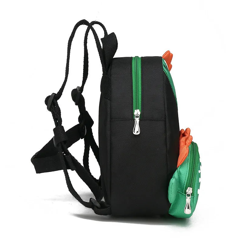 Anti-lost toddler schoolbag with cartoon animation pattern in green and pink colour options