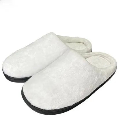 Pair of patterned cotton flannel slippers with a TPR rubber outsole for indoor wear.