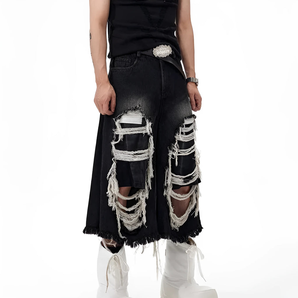Black women's cropped wide-leg jeans with mid-high waist and ripped patch detail