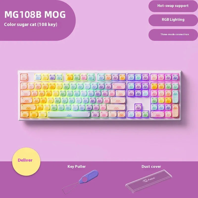 Coloured sugar cat Bluetooth mechanical keyboard with piano switches and themed keycaps