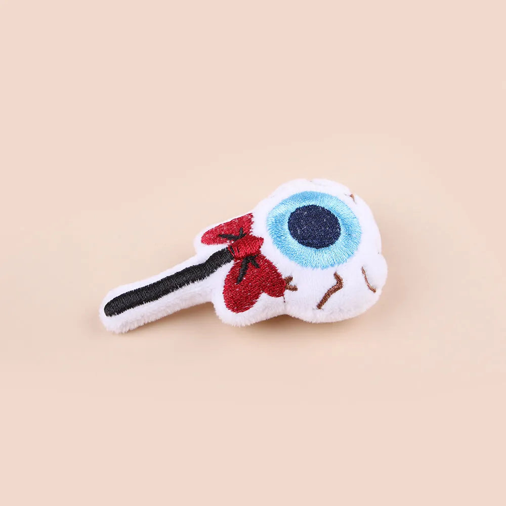 Small plush cat teaser toy in candy, eyes or skull design for pet play