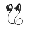 Black wireless neck mounted Bluetooth earphones with behind-the-neck design and magnetic earpieces