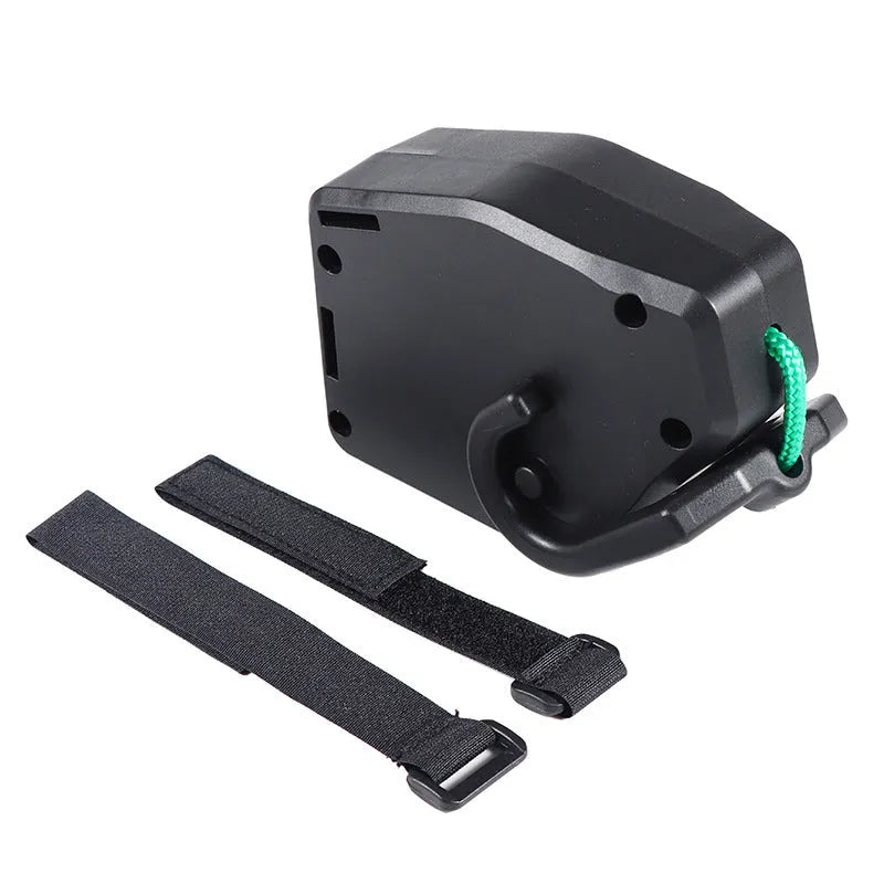 Black plastic resin bicycle trailer rope with universal attachment clips for child bike trailers