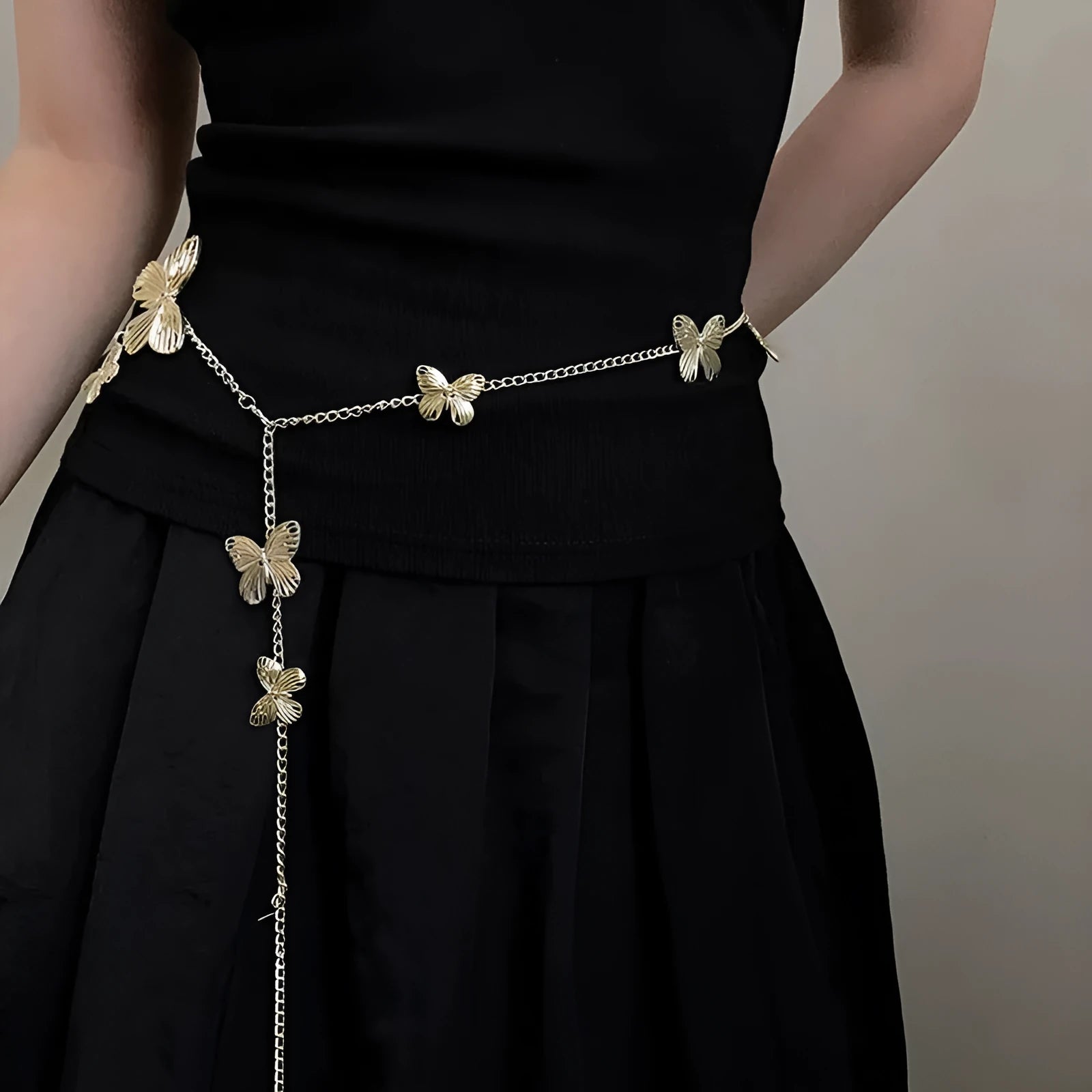 Golden butterfly waist chain women's belt with retro styling and alloy construction