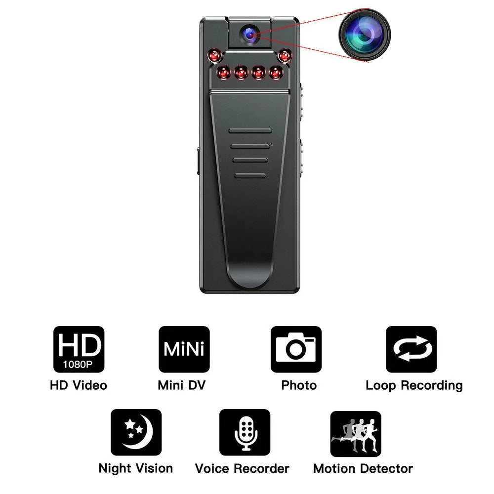 Black 1080p HD digital video camera with rotational lens for home, driving, and sports recording